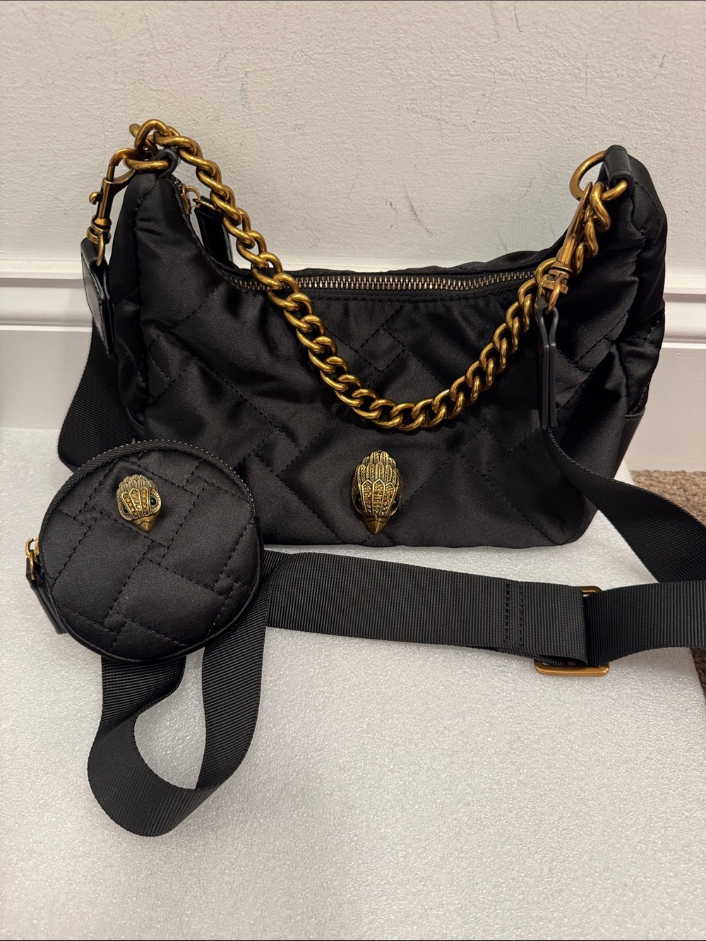Kurt Geiger London recycled quilted hobo style shoulder bag with pouch purse